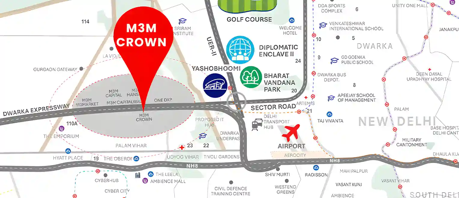 M3M Crown 111 Gurgaon Location Map